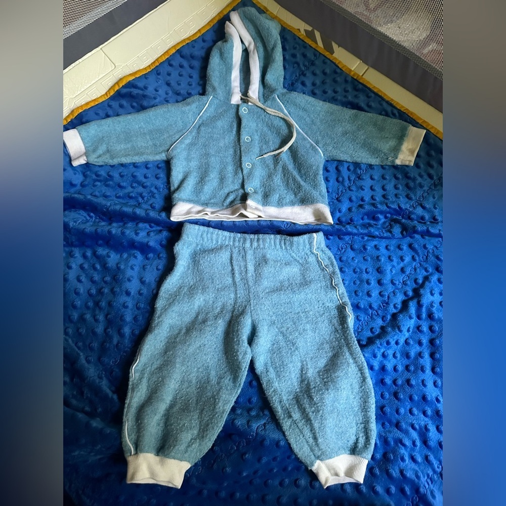 Vintage JCPenney Blue Baby Jogger Outfit with White Trim-Button Up-Rare Find